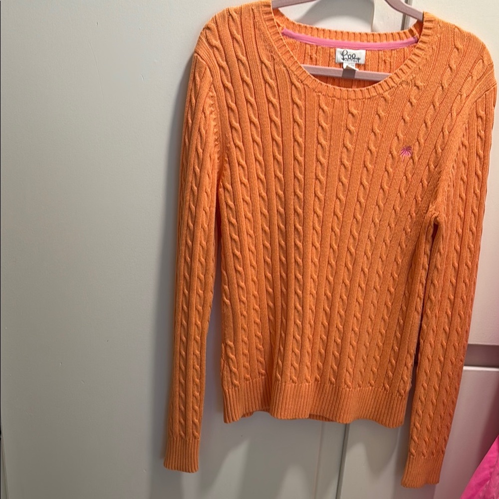 Lilly Pulitzer Orange Cable Knit Crew Neck Sweater